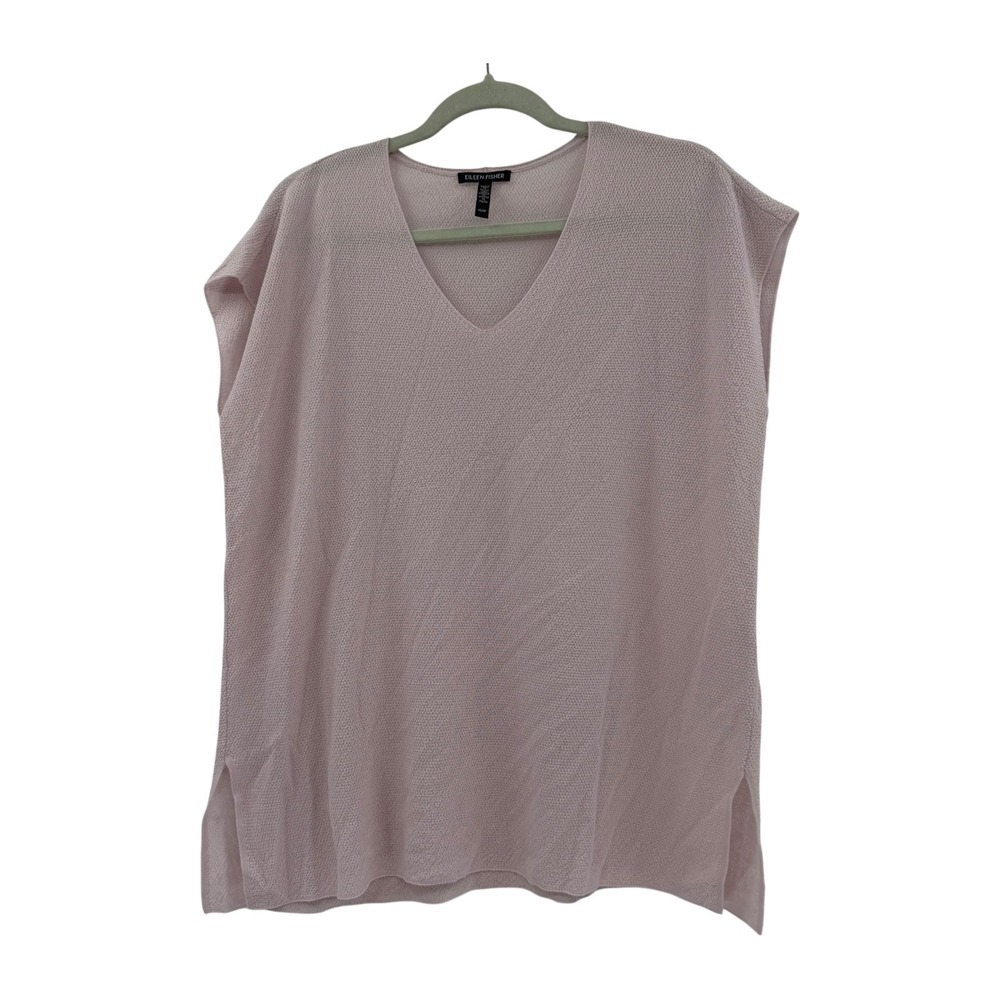 Eileen Fisher Extra Fine Merino Wool V-Neck Sweater Vest Pink XS